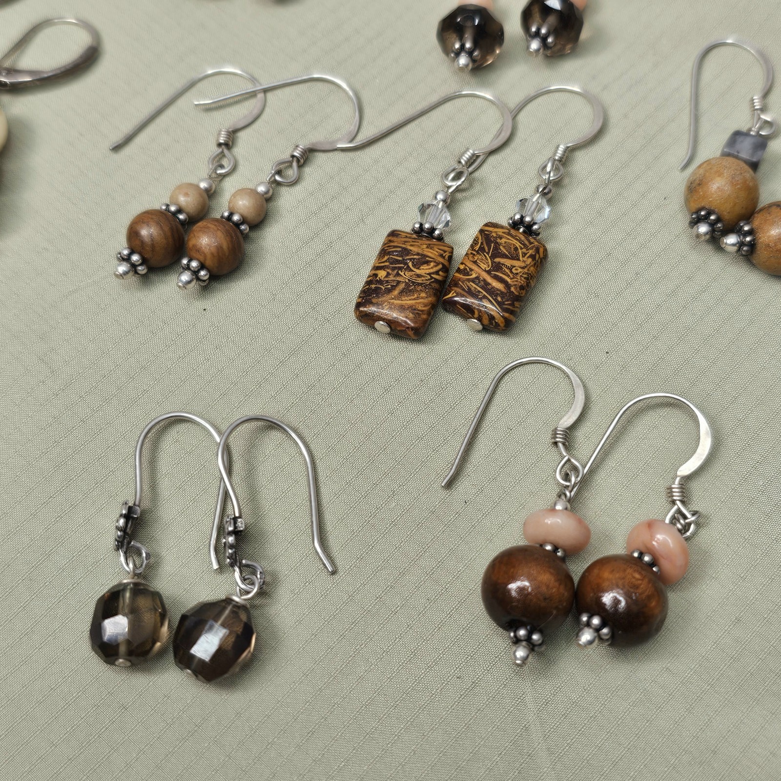 MCM 925 Sterling Silver Bead Bohemian Dangle Drop Earrings Set of 8 Pairs