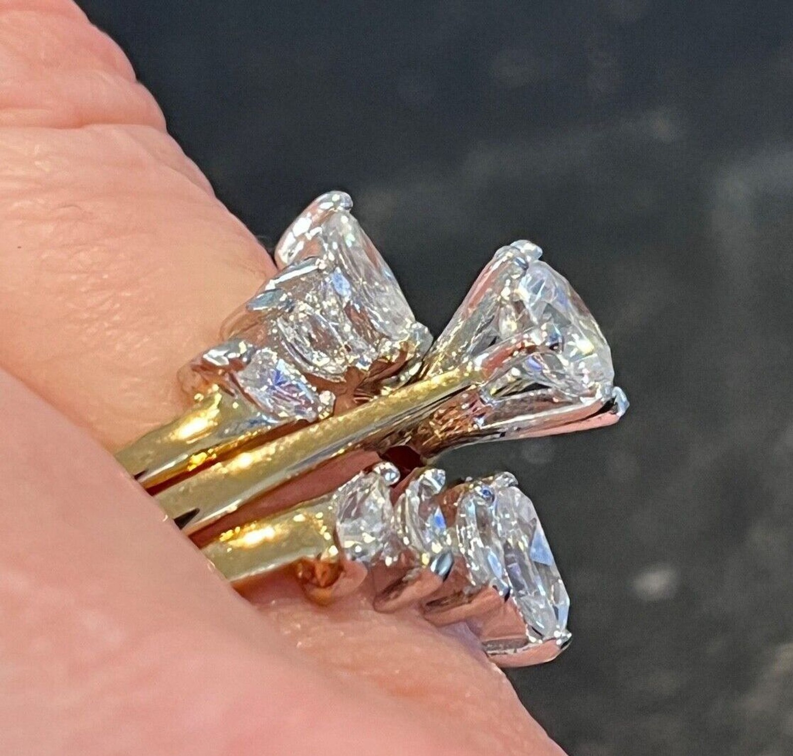 Vintage Wedding Ring Set Size 5 Cubic Zirconia 14K Gold Plate Mid-Century – 14F