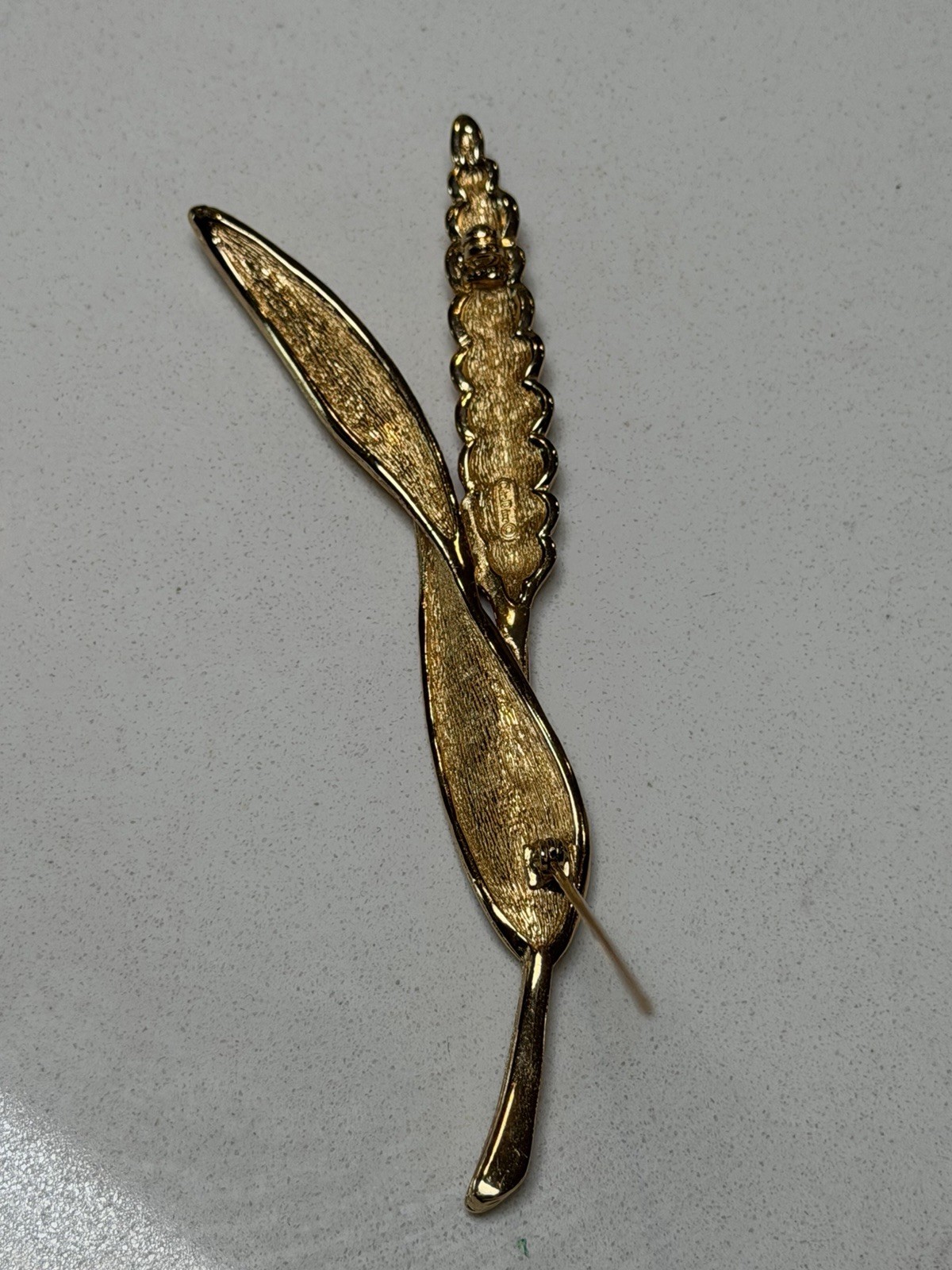 Vintage Christian Dior Large Gold Tone Rhinestone Wheat Sheaf Brooch Signed