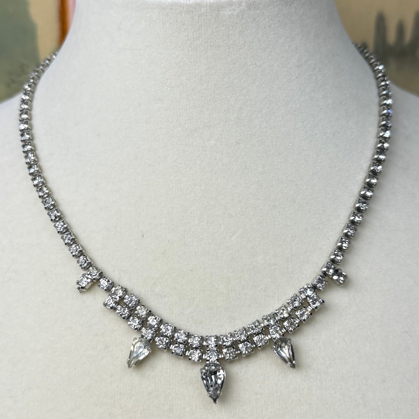 Vintage Kramer Silver Toned Rhinestone Necklace Formal Special Event Glam Party