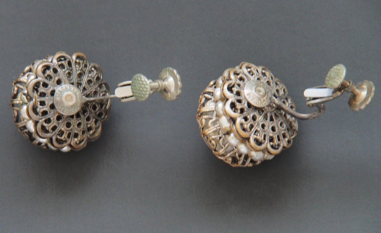 MIRIAM HASKELL Vintage Earrings Baroque Pearls Screw Back Signed