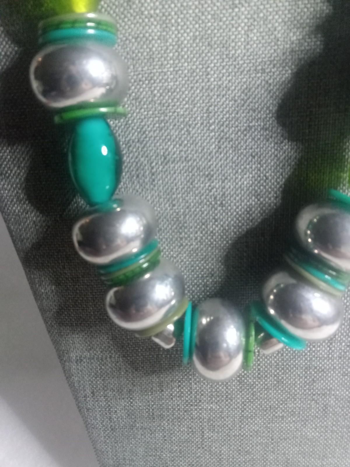 Vintage Chunky Turquoise Silver Beaded Necklace Bold Statement Boho Jewelry Gift