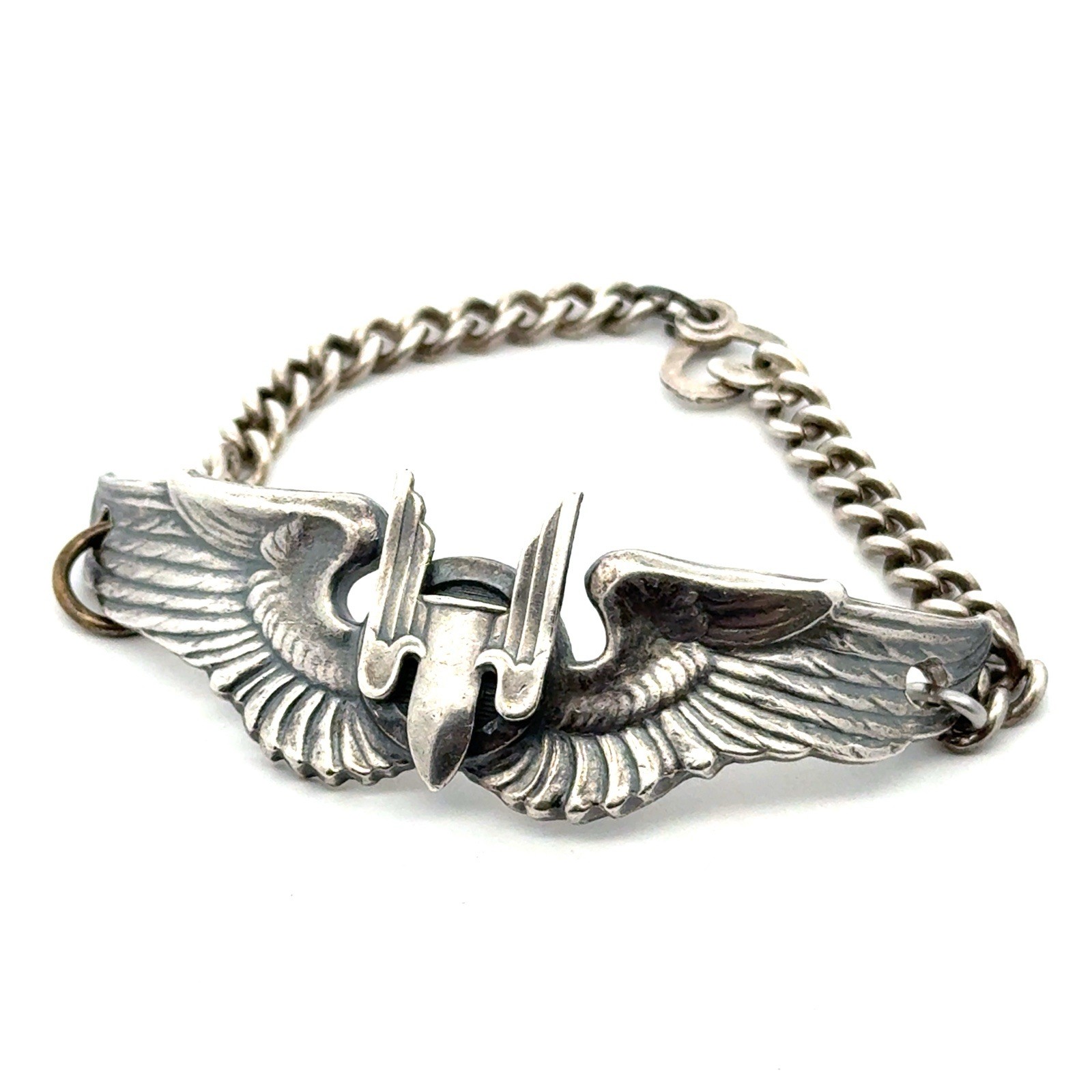 7.5” Sterling Silver Bracelet U.S. Air Force Aerial Gunner WW2 1943, 33.4g