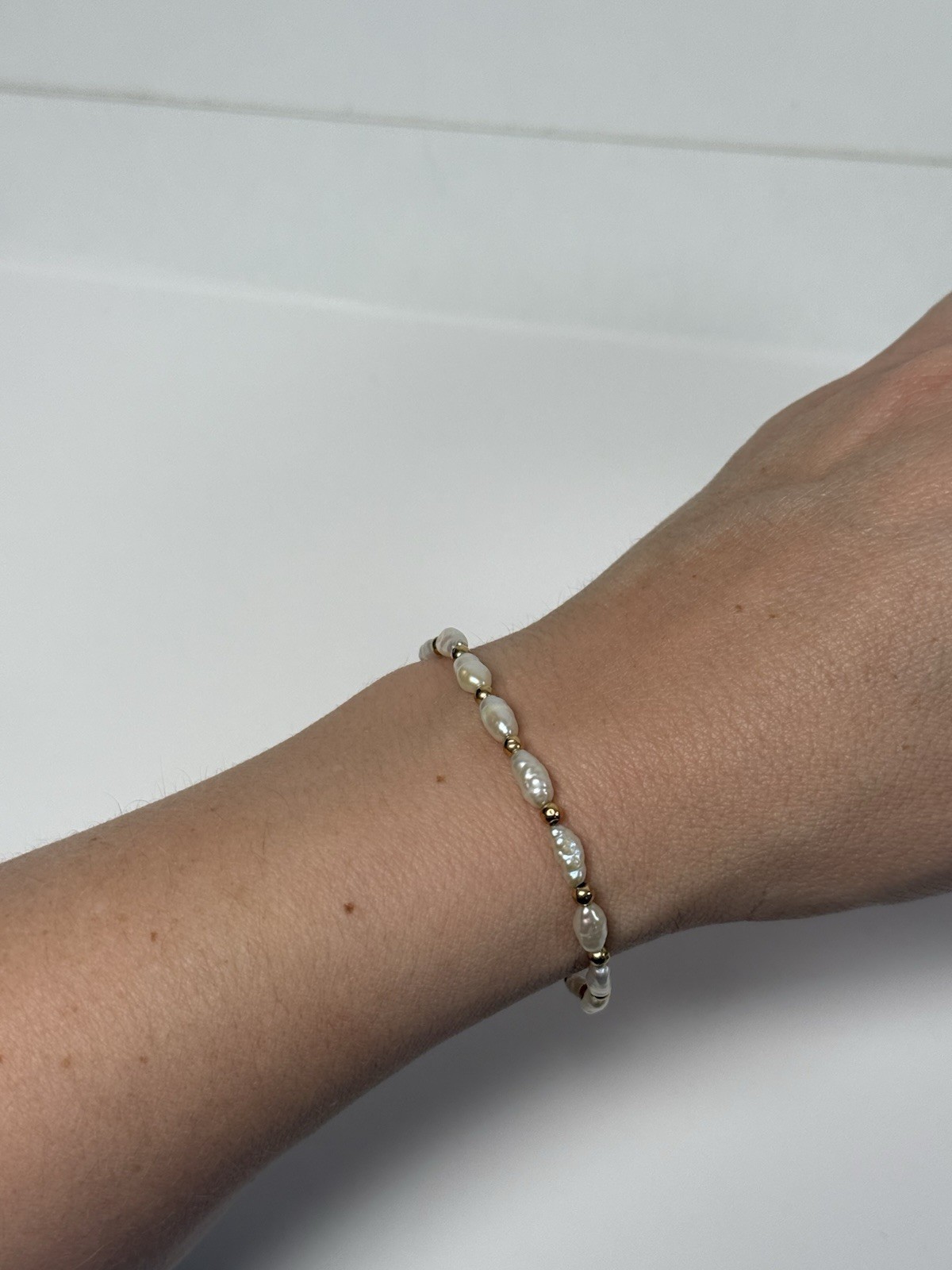 Vintage 14K Gold Freshwater Pearl Beaded 6.5” Bracelet 4mm