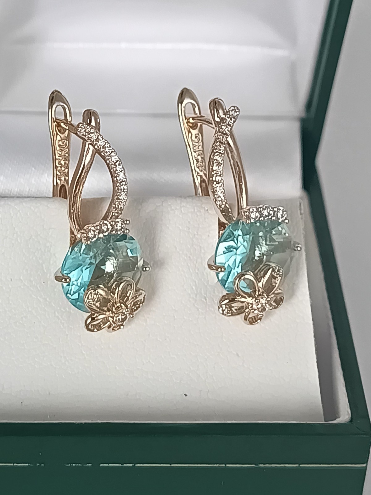 Vintage 1990-s 14 Ct Rolled Gold Aquamarine Zircons Earrings – Hallmarked 585 RG