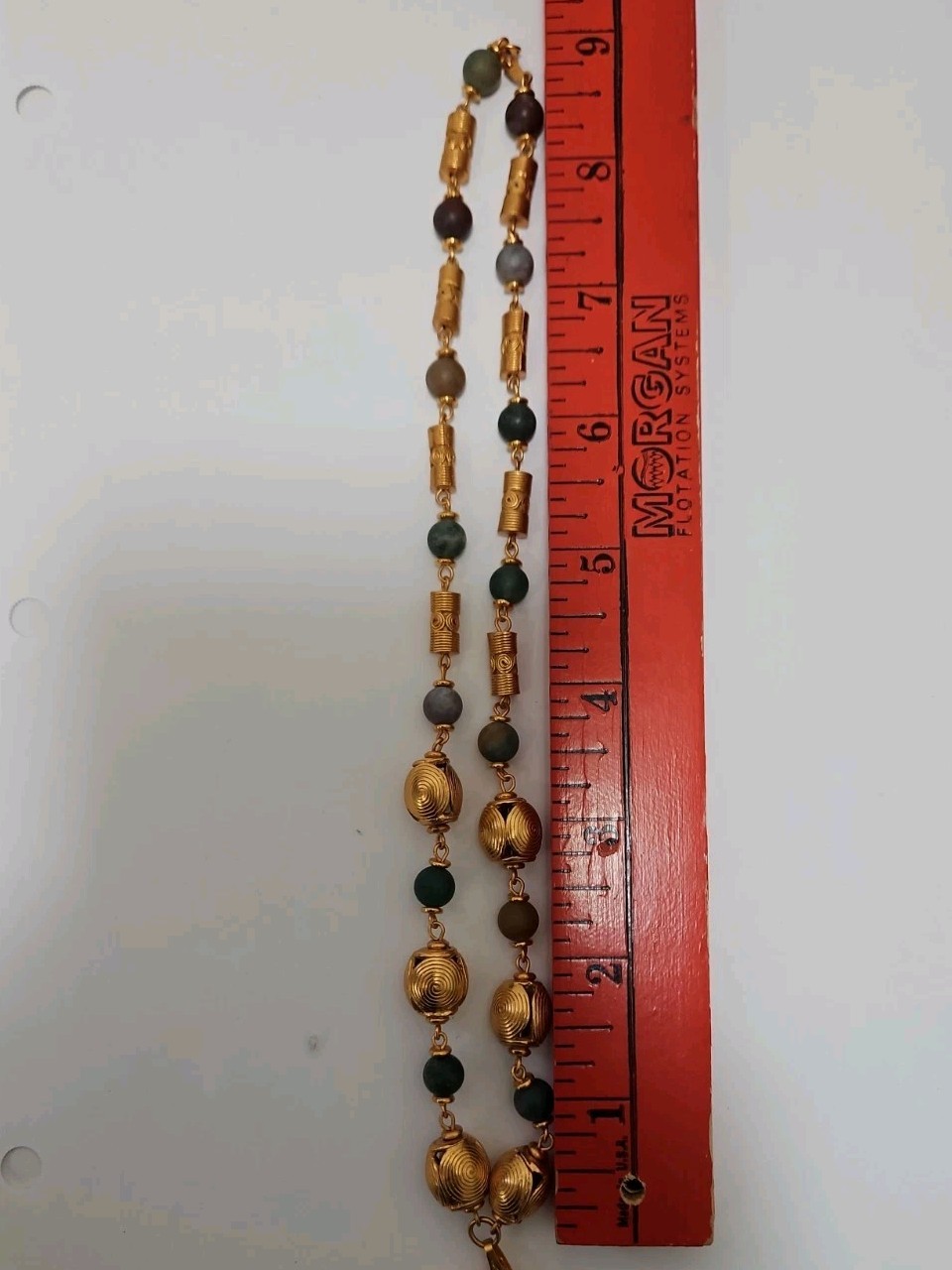 Gold Plated 24k PreColumbian Inca Pendant Necklace & Drop Earrings Set Faux Jade