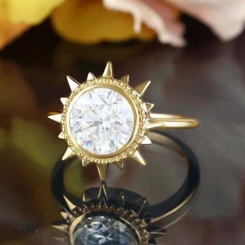 10K Yellow Gold FN With Round Cut 1.00CT White Moissanite Women’s Sunflower Ring