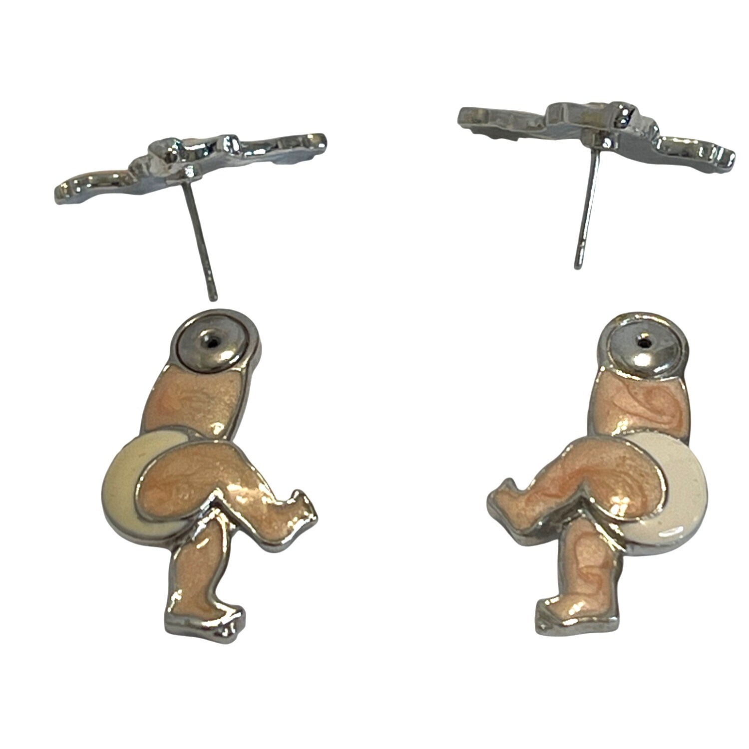 Vintage Edgar Berebi 3D Articulated Enamel Swivel Baby Earrings Diaper Kewpie