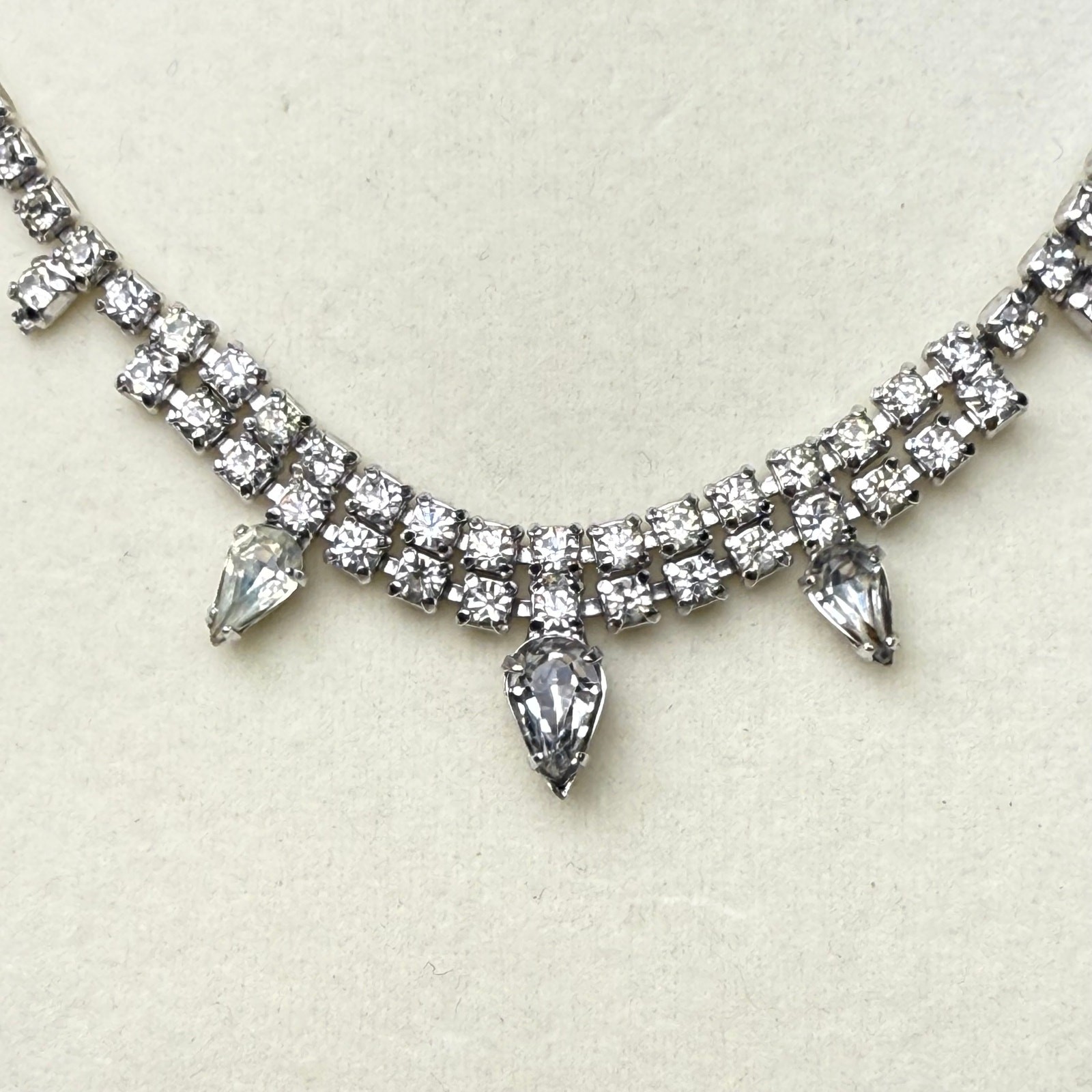 Vintage Kramer Silver Toned Rhinestone Necklace Formal Special Event Glam Party