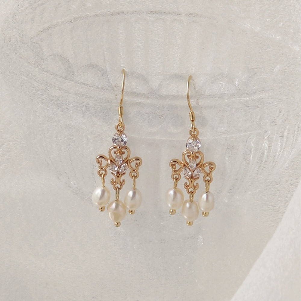 14K Gold Plated Freshwater Pearl Drop Earrings Vintage Trendy Jewely Women Gift