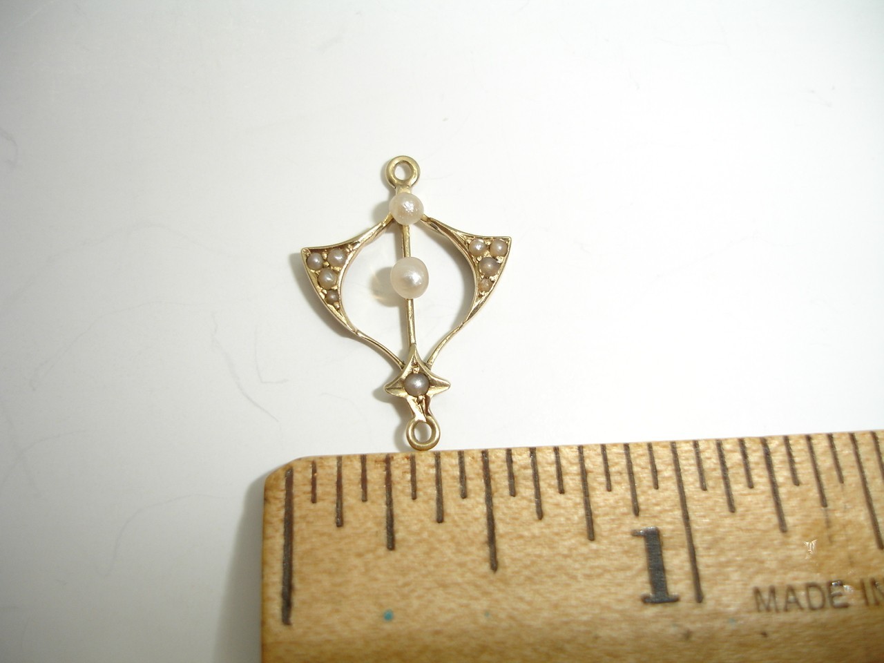 antique 14K gold seed pearl birthstone Lavalier Pendant charm wind dangle drop
