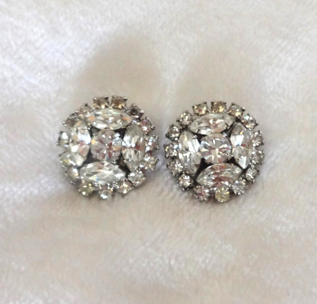 Stunning Vintage Signed KRAMER Clear Rhinestone Bracelet Earrings Set 7”