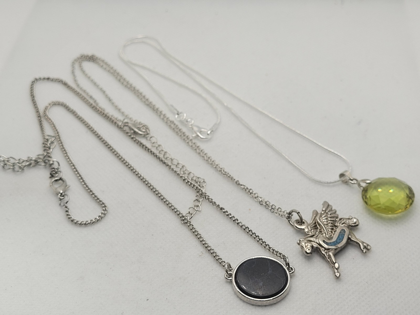 Vintage Set Of 3 Necklace Chain Charm Pedant Crystal Pegasus 16in.