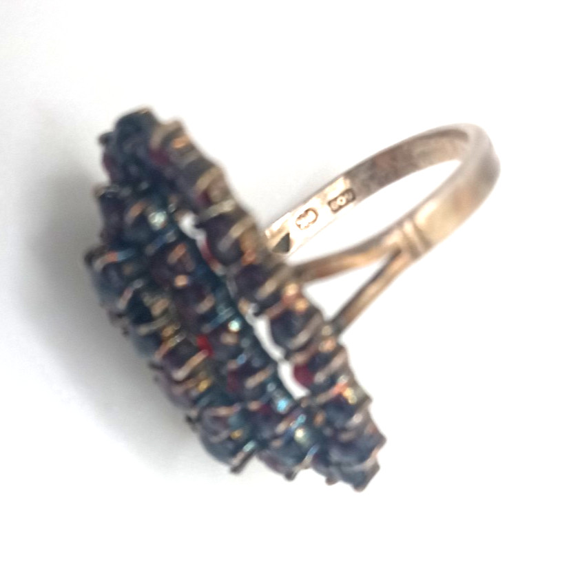 Antique Silver Bohemian Czech Garnet 3 Row Cluster Cocktail Ring Size 5