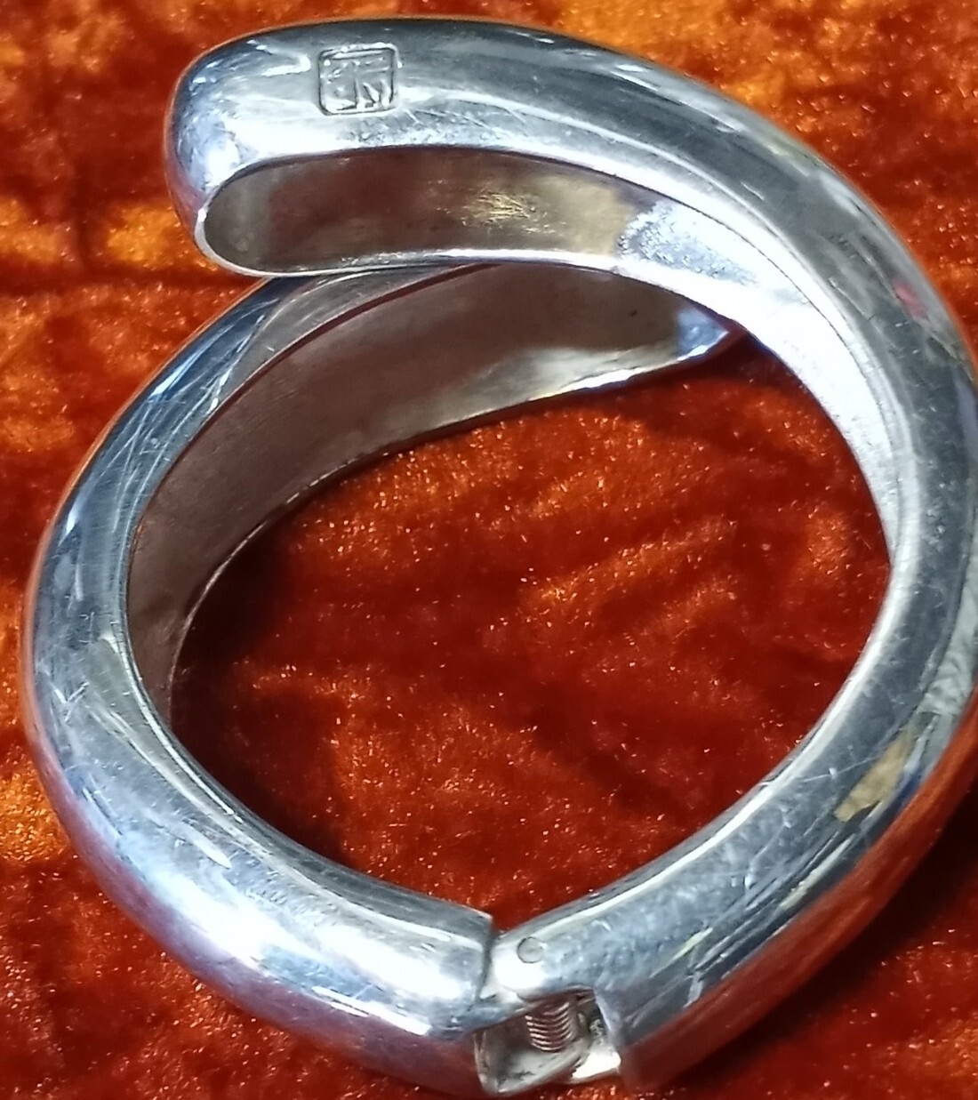 Rare Vintage Designer Hinge Cuff Bracelet Silver Metal Signed Modern Stamp