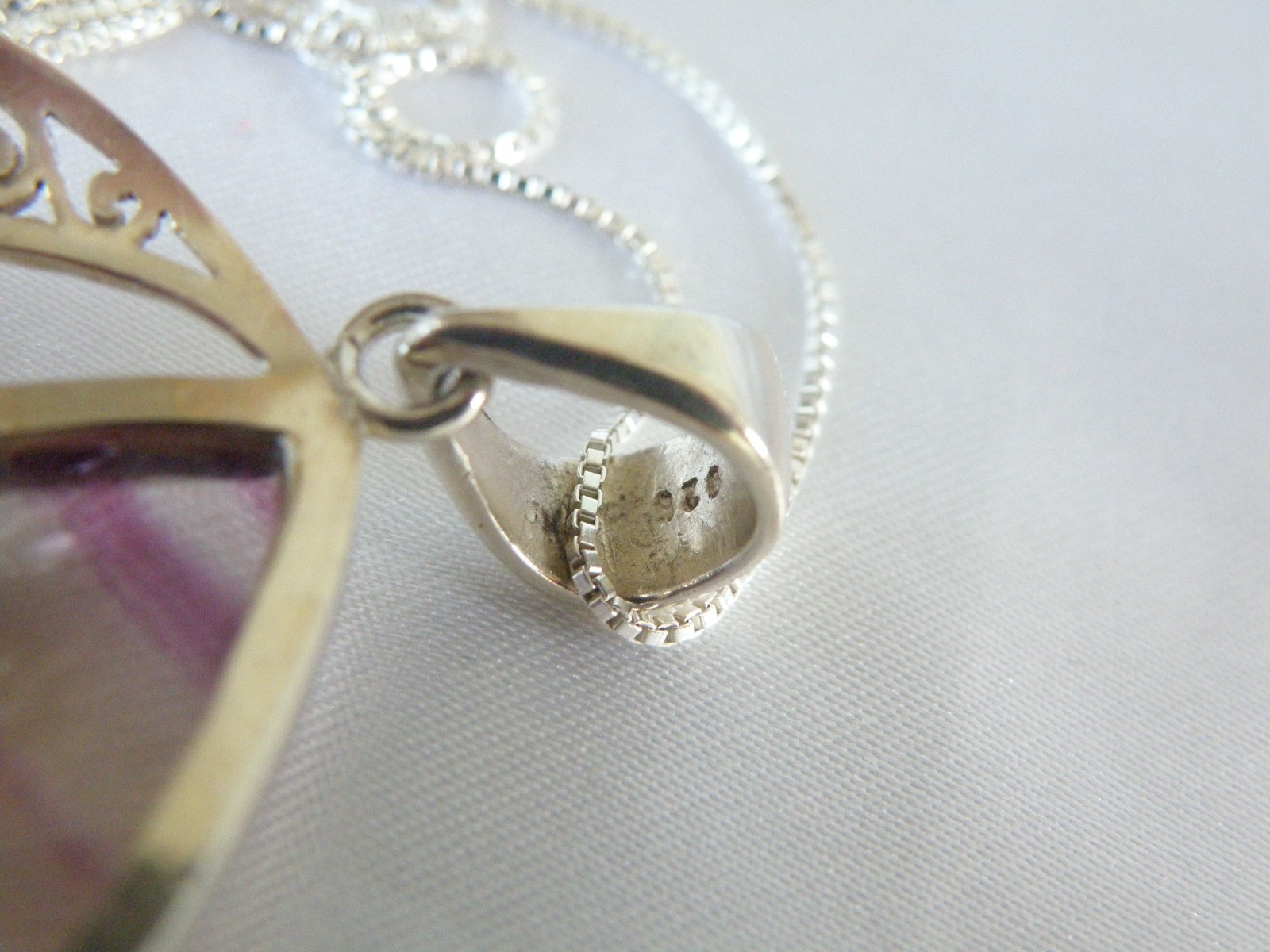 Large Sterling Silver 925 Fluorite Crescent Moon Pendant Necklace