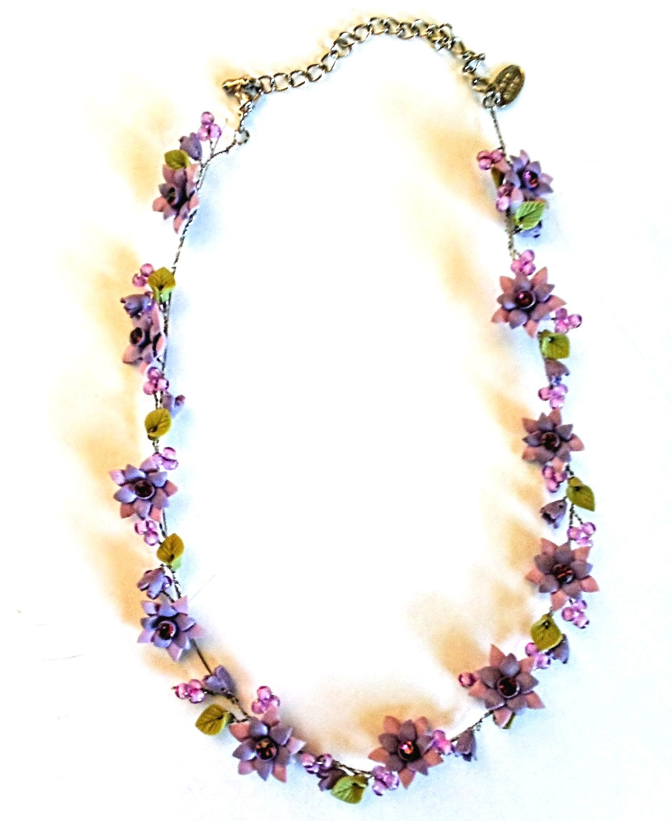 Tiara Misu Vintage Lavender Floral With Rhinestones Dainty Choker Necklace