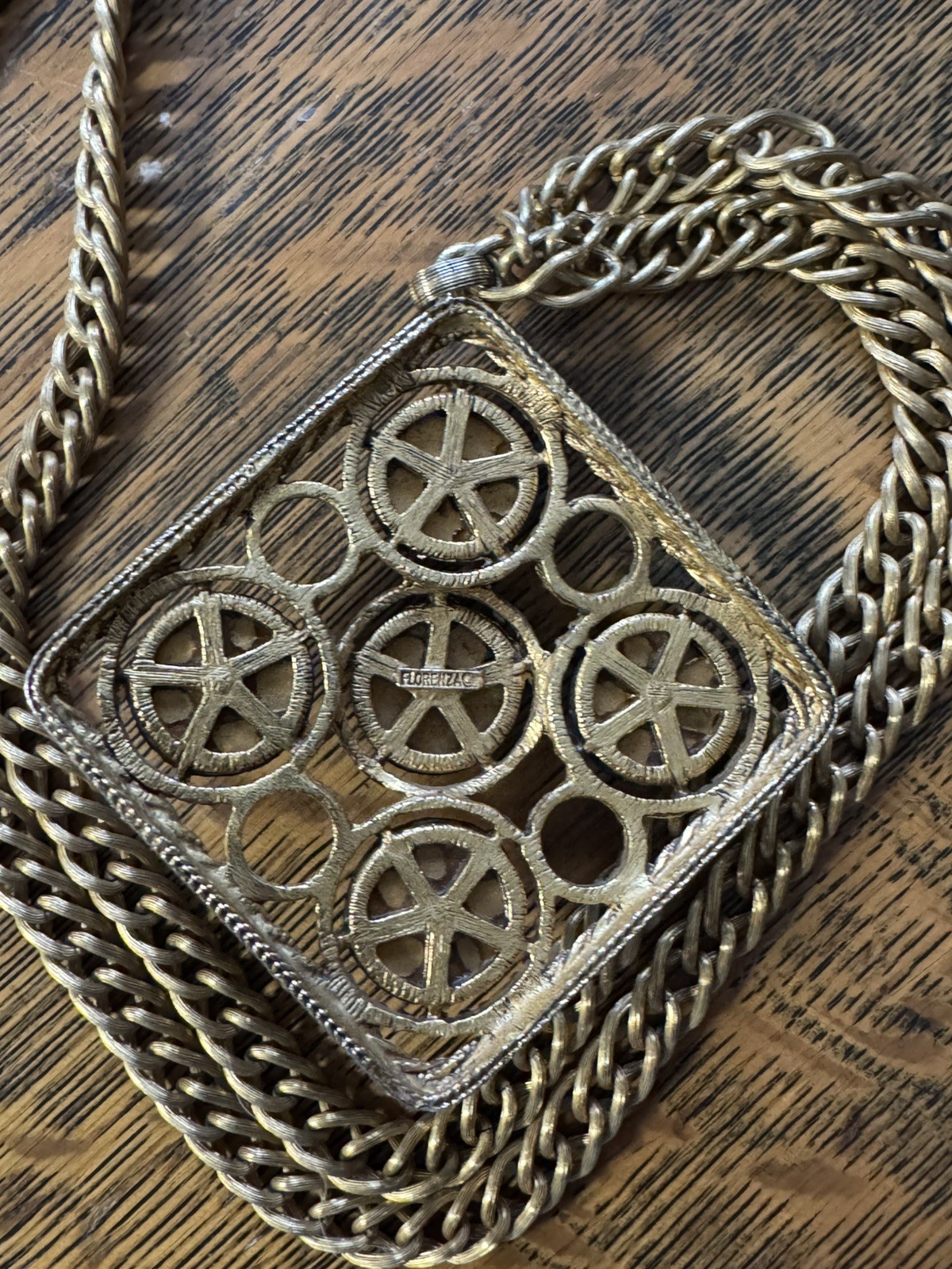 Vintage Florenza Maltese Style Cross Pendant Necklace Blue Green