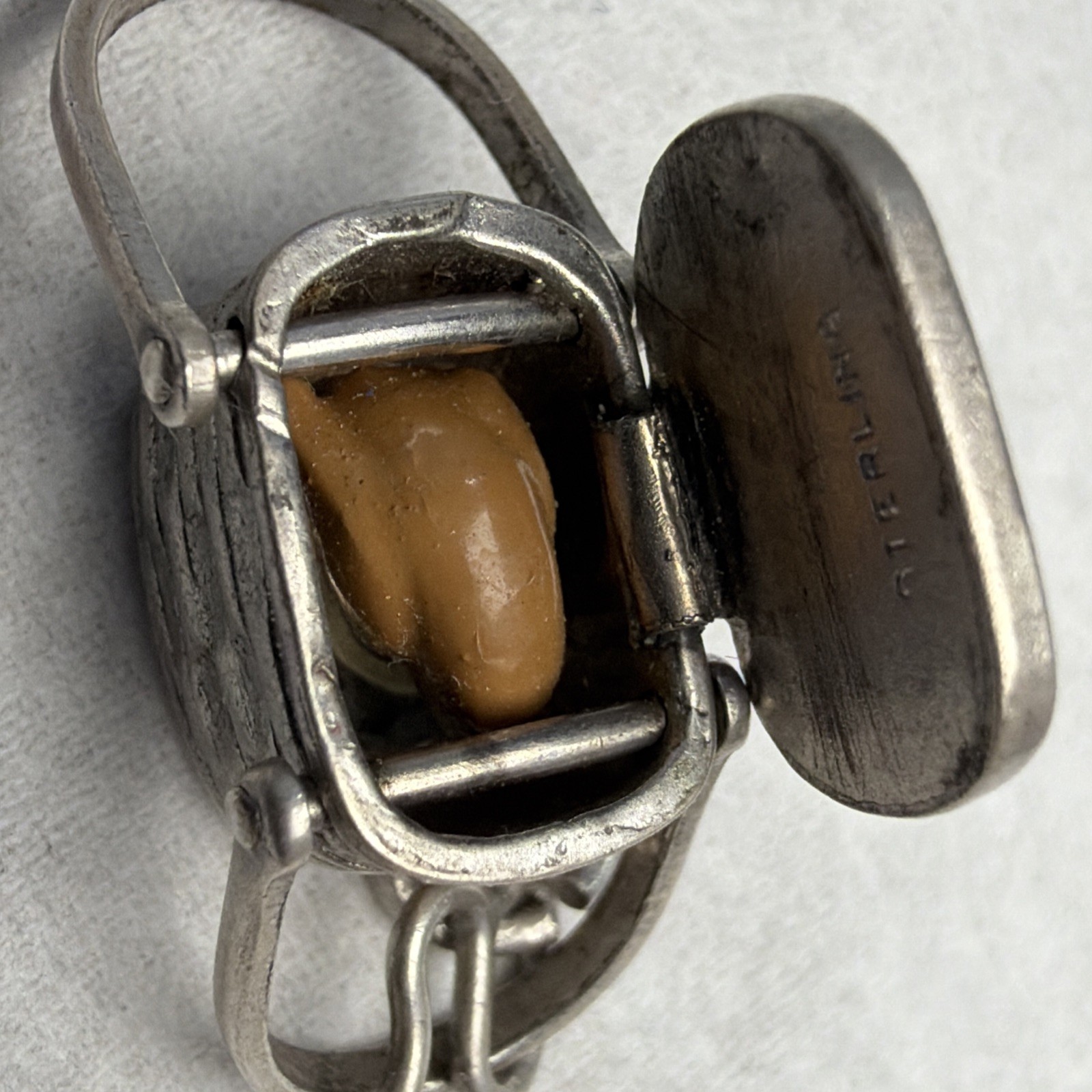 Antique 50’s Wells Sterling Silver 925 Rare Picnic Basket Charm Double Handle