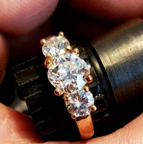 Original EARTH MINED DIAMOND Cushion cut Deco Engagement Ring 3 Stone 14K GOLD
