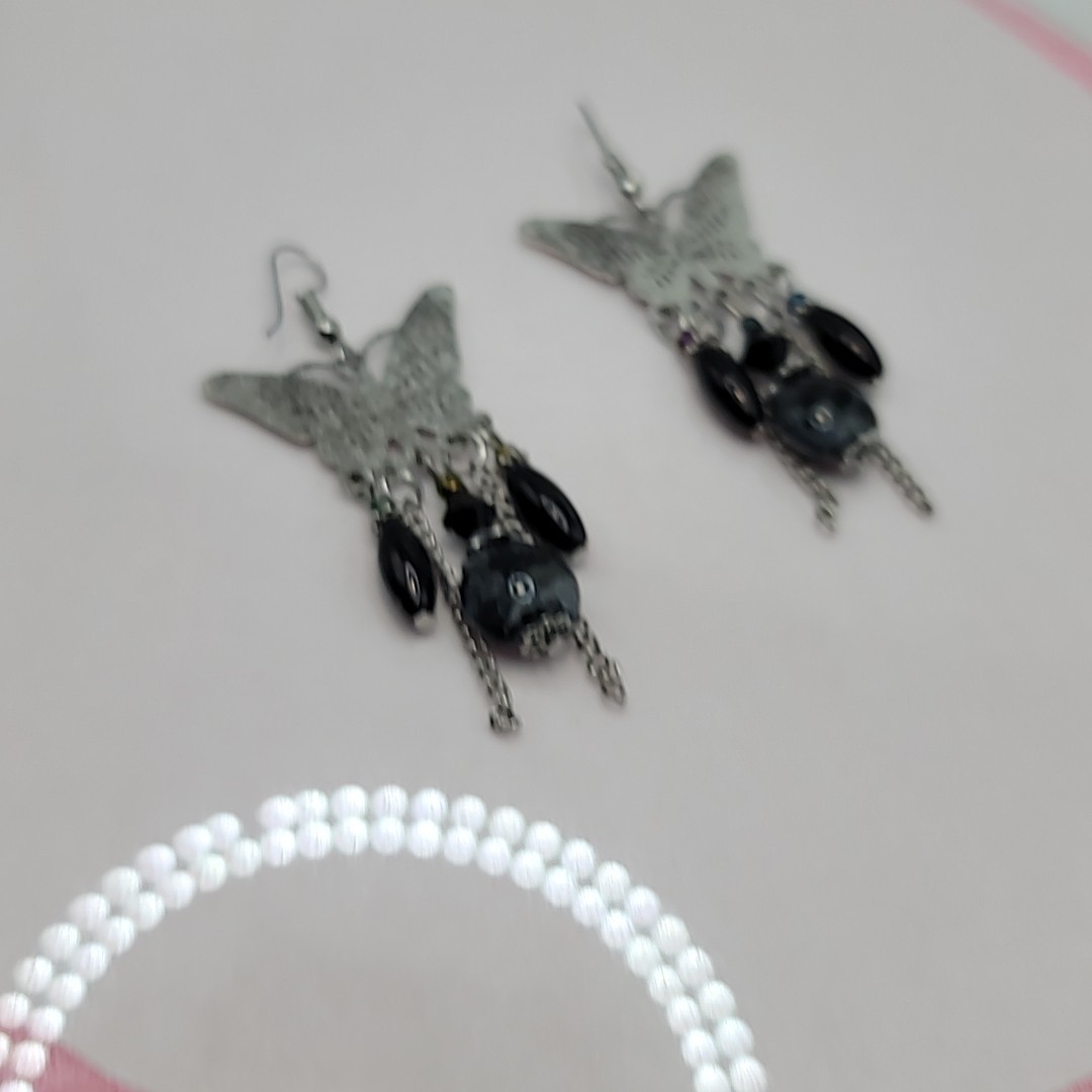 Vintage Butterfly Charm Earrings with Dangles Pierced Earrings