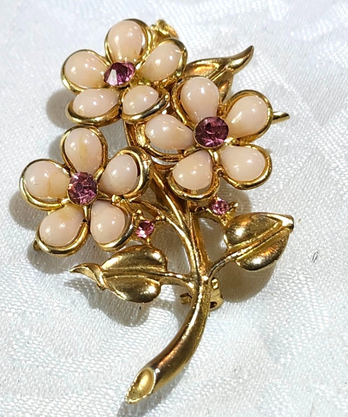 Vintage Floral Pink Thermoset Rhinestones Celluloid Romantic Spring