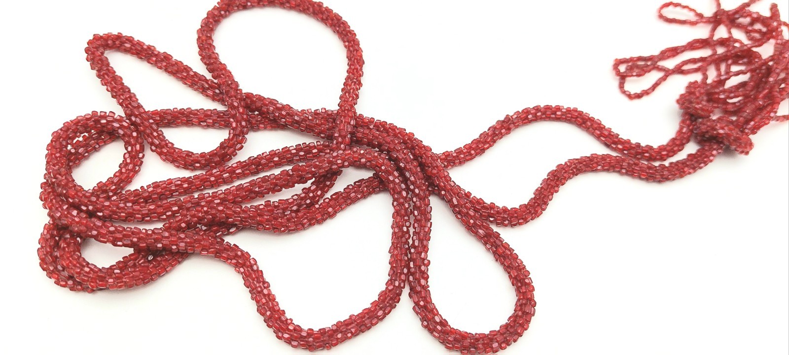 Antique Art Deco Lot 2 Flapper Seed Bead Necklaces Sautoir Butterfly Red Lariat