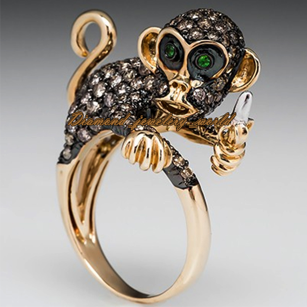 Stunning 5.29ctw Rose Cut Diamond Emerald Silver Victorian Monkey Ring Jewelry