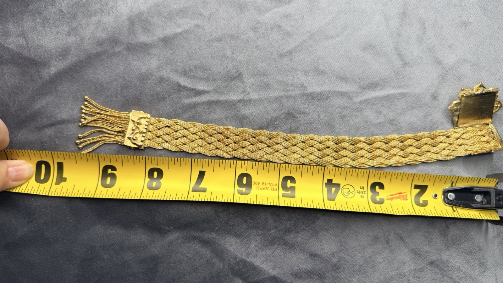 Victorian Antique Gold Filled Woven Mesh Slide Bracelet Tassel Fringe C.1900