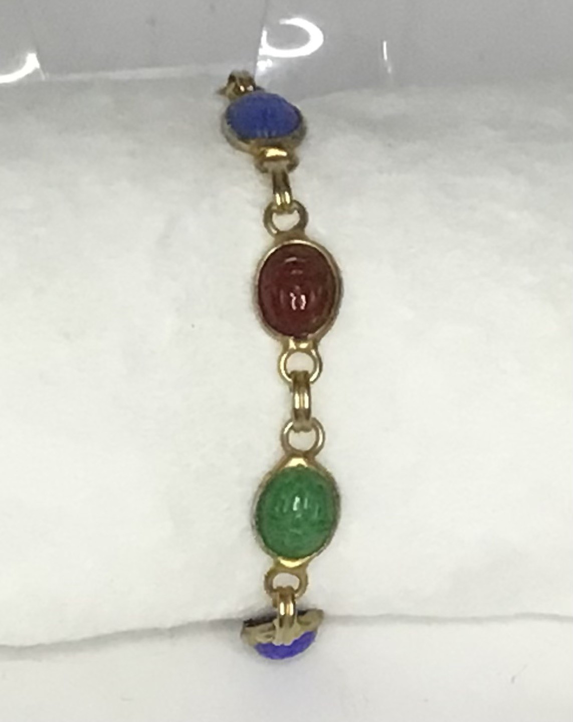 Vintage Egyptian Revival Scarab Bracelet 7 Multi Colored Stones unbranded