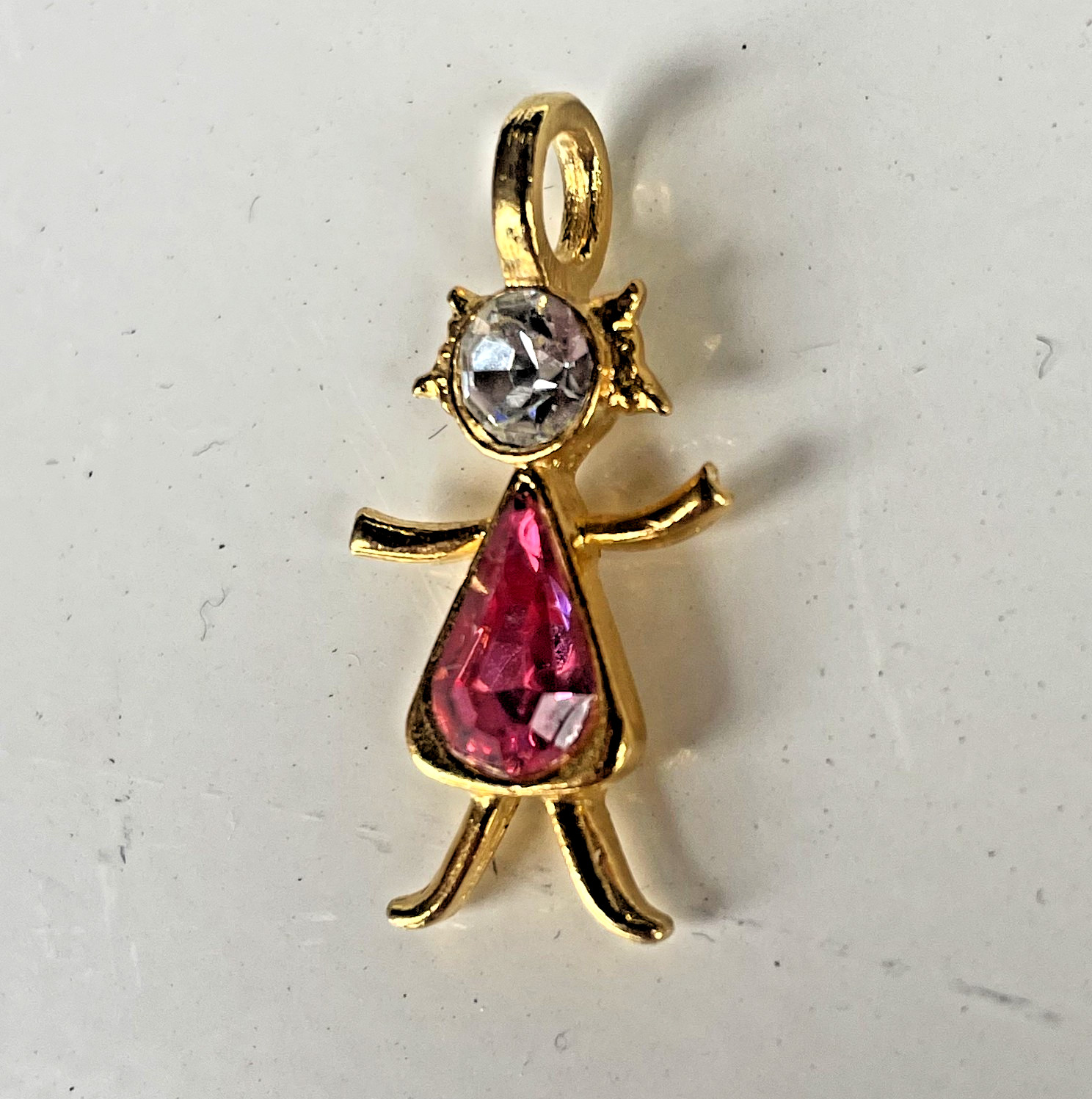 Vintage 1997 PSCO October Birthstone Girl Pendant GoldTone Pink Austrian Crystal