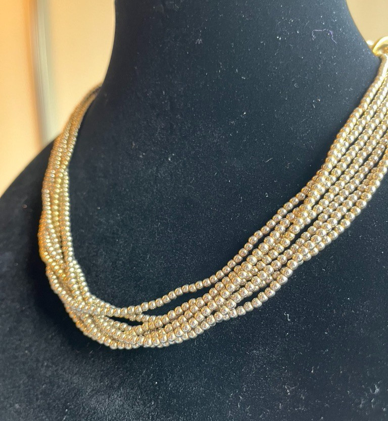 Vintage GIVENCHY signed 7-Strand Gold Tone Beaded 19″ Choker Necklace!
