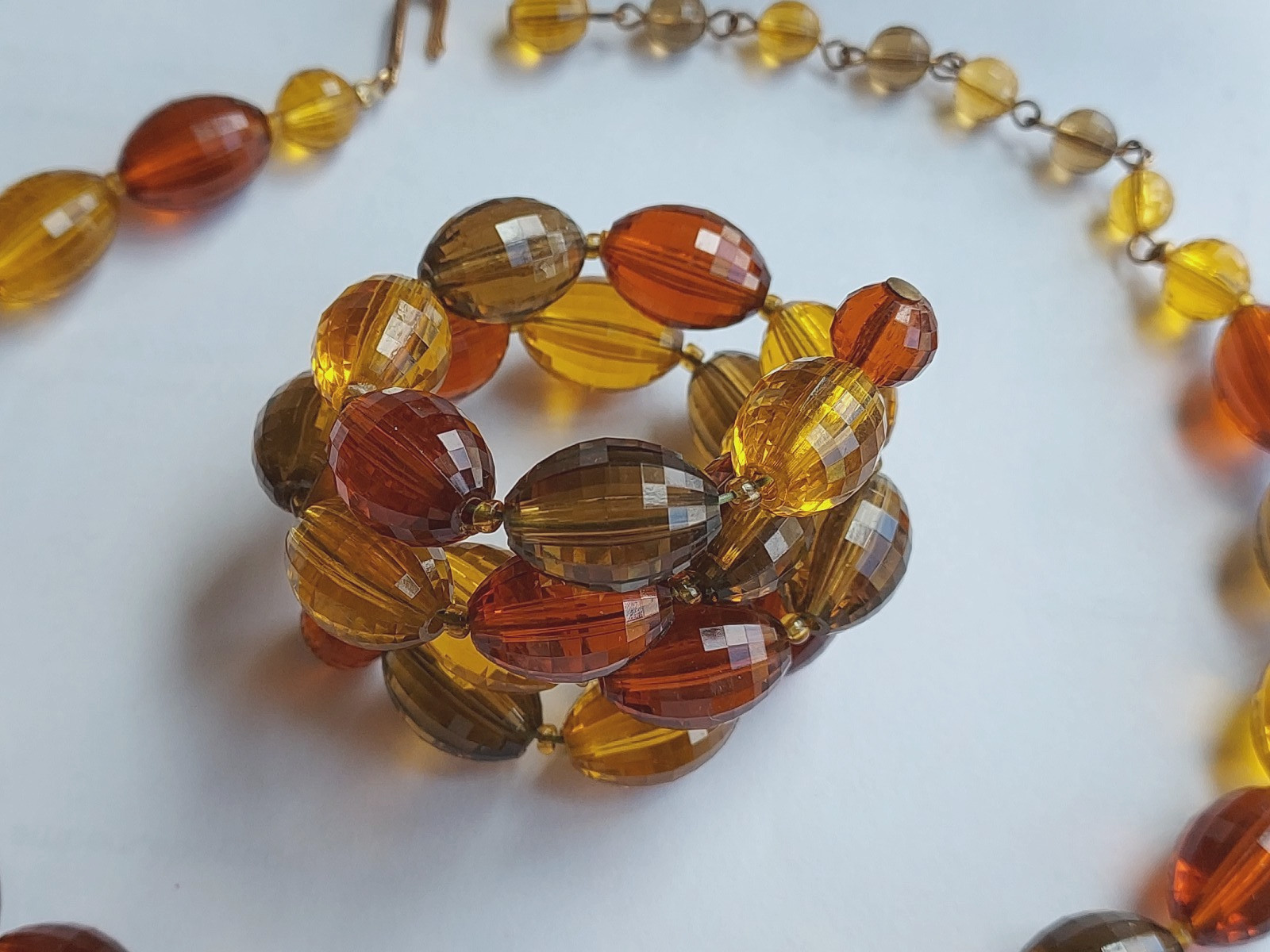 Lucite Amber Necklace and Bracelet Vintage Set Amber Earth Tone Beads