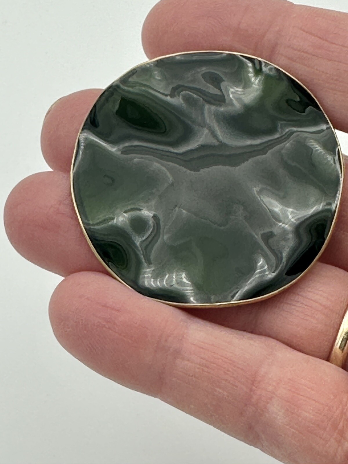 Pilgrim Brooch “Emerald Green” Enamel Pin Metal Backing Wavy From Denmark 1.5”