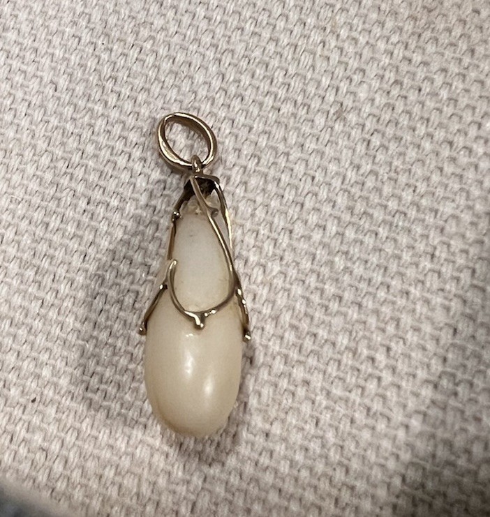 Vintage Design Carved White Coral Or Material Pendant 14k Bale For Scrap Or Wear