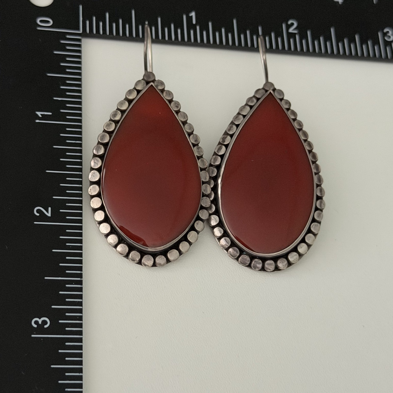 Vintage Sterling Silver Big Chunky Carnelian Earrings Oxidized Dangle Teardrop