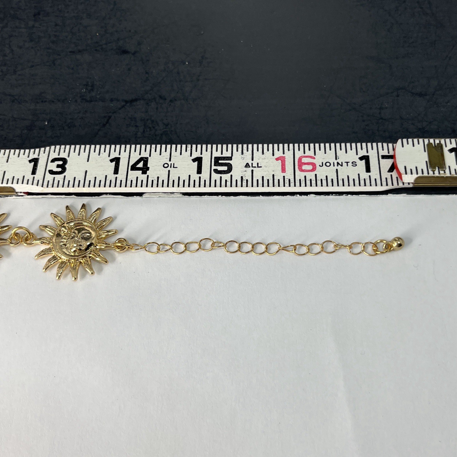 Gold Tone Celestial Sun Moon Necklace Earrings Set Pierced Choker Retro