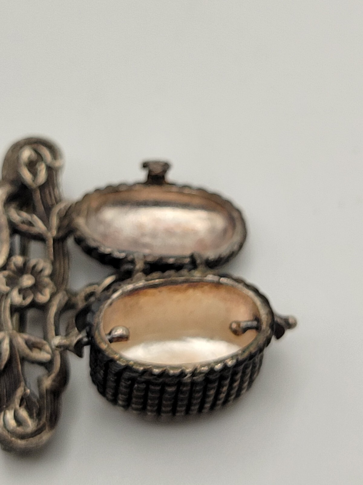 Brown County Basket Sterling Silver Dangle Basket Locket Charm Brooch Pin Signed