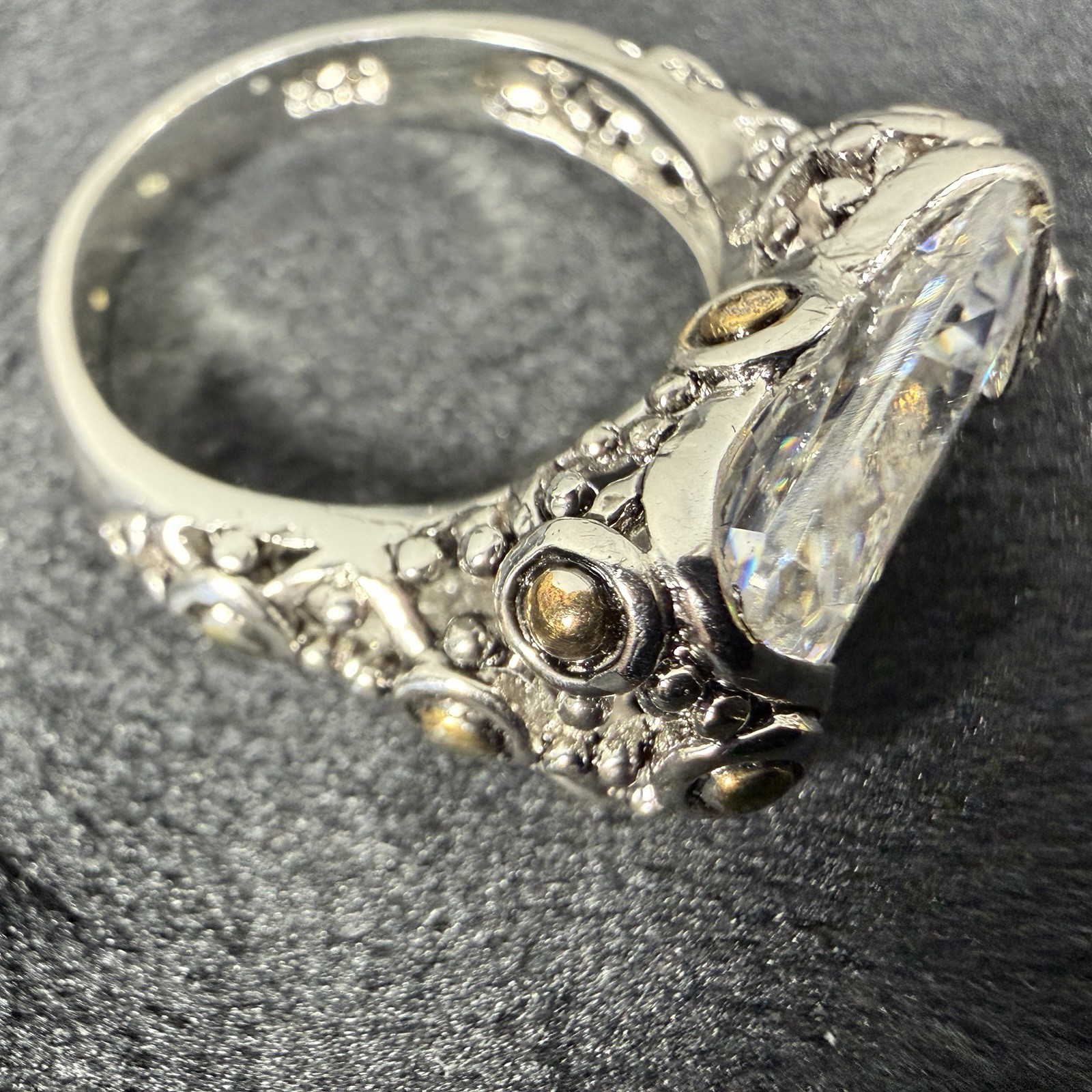 Vtg Sterling Silver Ring 8.25 Cubic Zirconia Medieval High End Jewelry Old Money