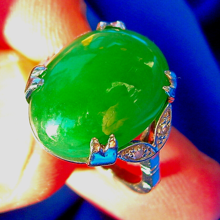 Original EARTH MINED JADEITE Jade Antique Engagement Ring Diamond Deco 14K GOLD