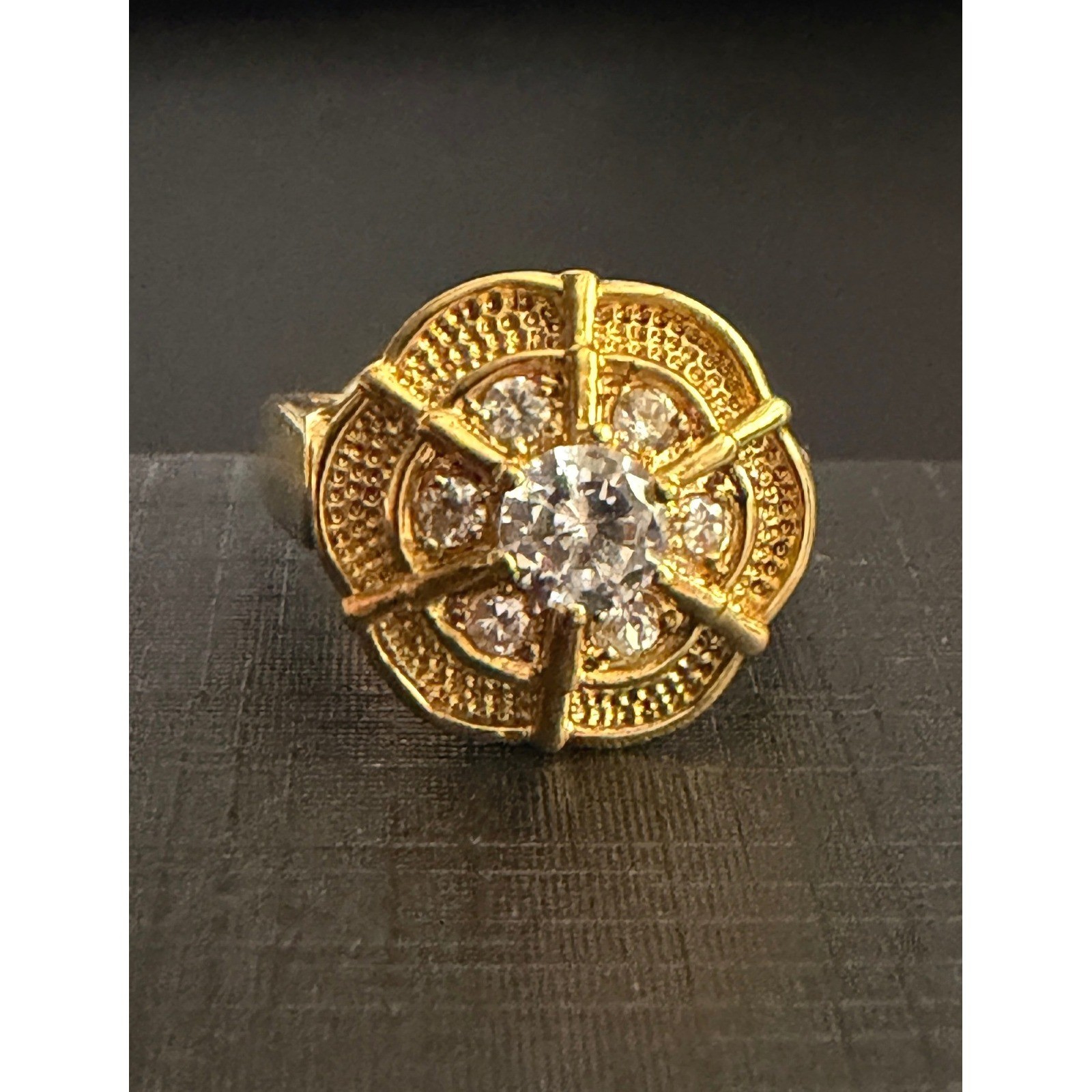 Vintage Etruscan Revival Ring Gold Plated CZ Size 6