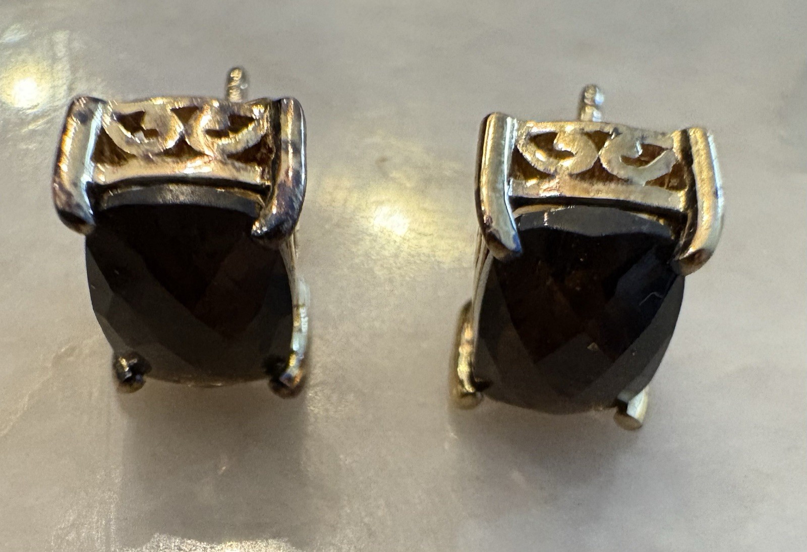 Signed BBJ 925 Vintage Rectangle Stud Earrings Sterling Silver Gold Tone