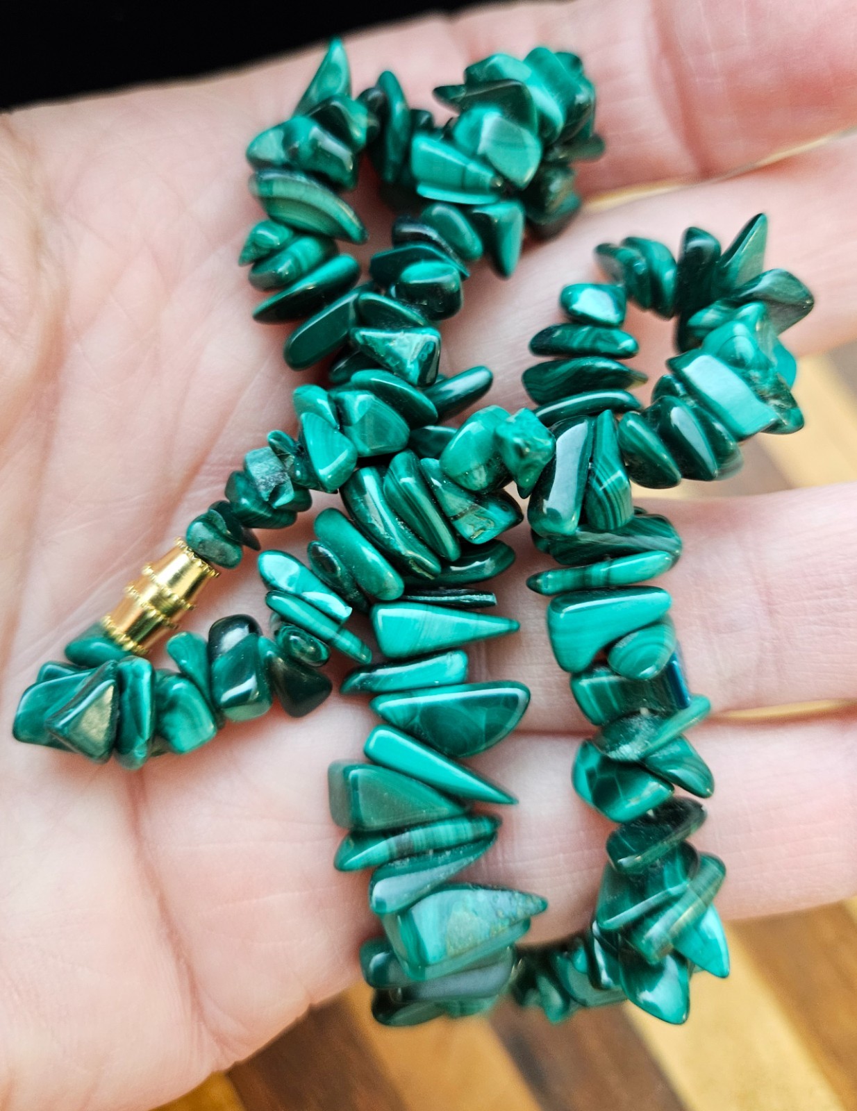 Vintage Malachite Chunks & Chips Nugget Necklace Screw Closure 25in 109gm