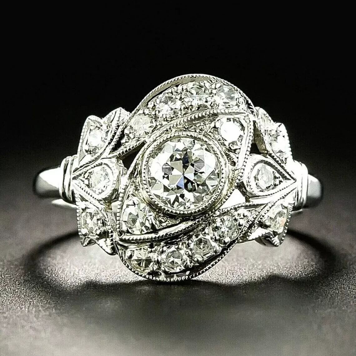 Art Deco Style 3Ct Round Lab Created Diamond Wedding 14K White Gold Finish Ring