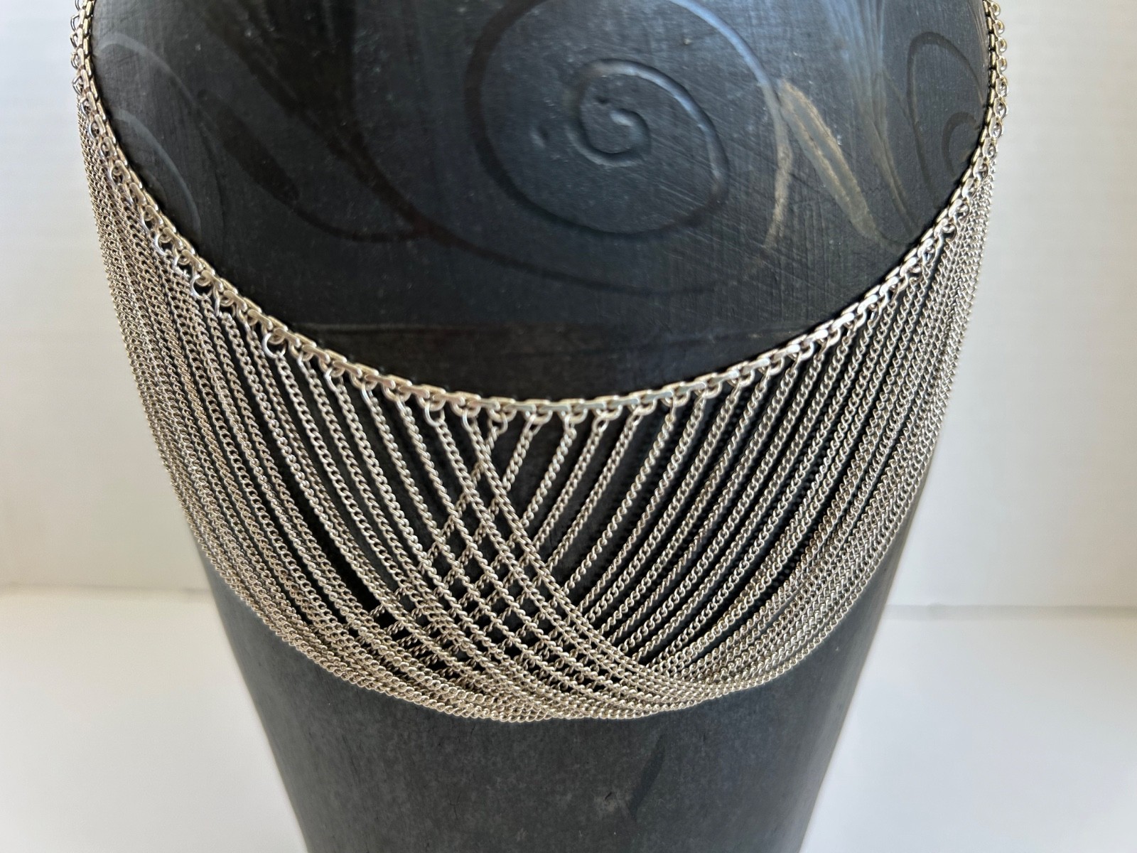 Vintage 925 sterling silver multi-strand crossover bib necklace