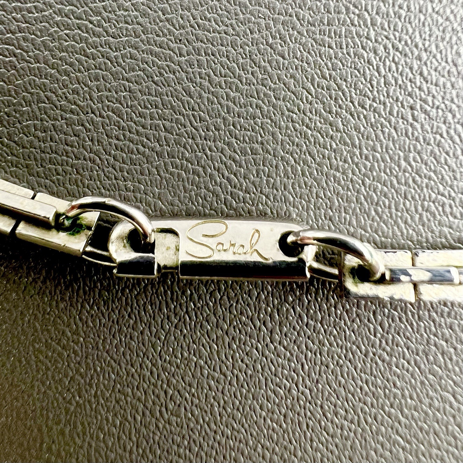 Vintage Sarah Coventry Necklace Brick Box Link Chain Minimalist Silver Tone 24”