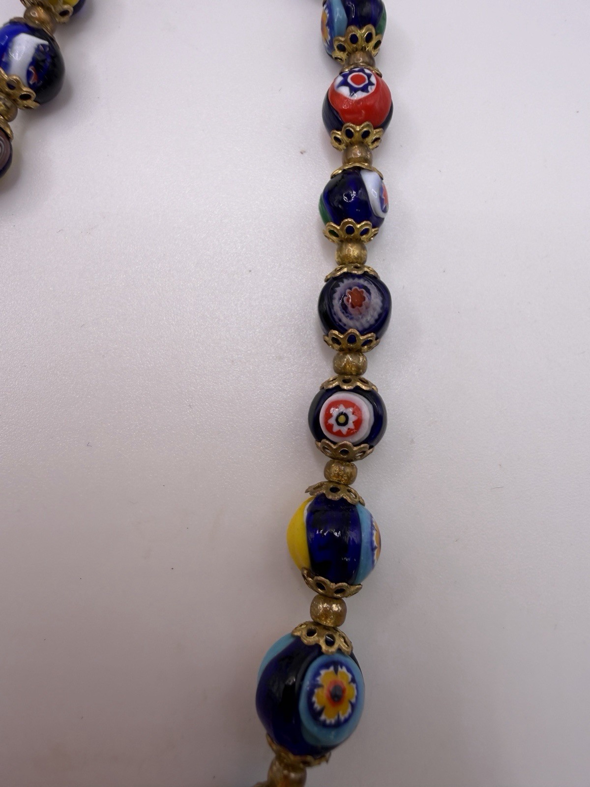 Vtg Italy Venetian Murano Millefiori Knotted Graduated Glass Bead Necklace 25 In