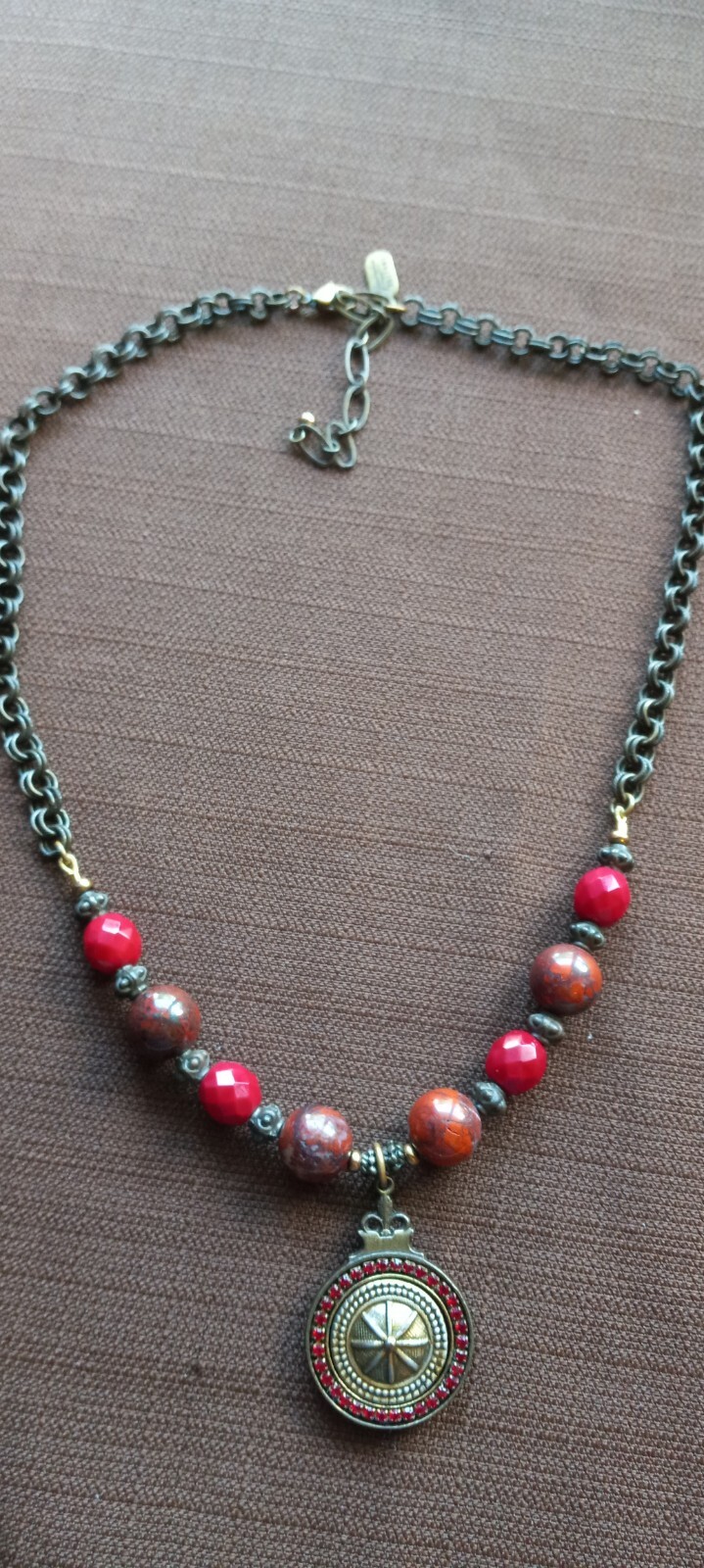 Rare Vintage Retired Grandmother Button Necklace ,Rhinestones, Marble Stones,…