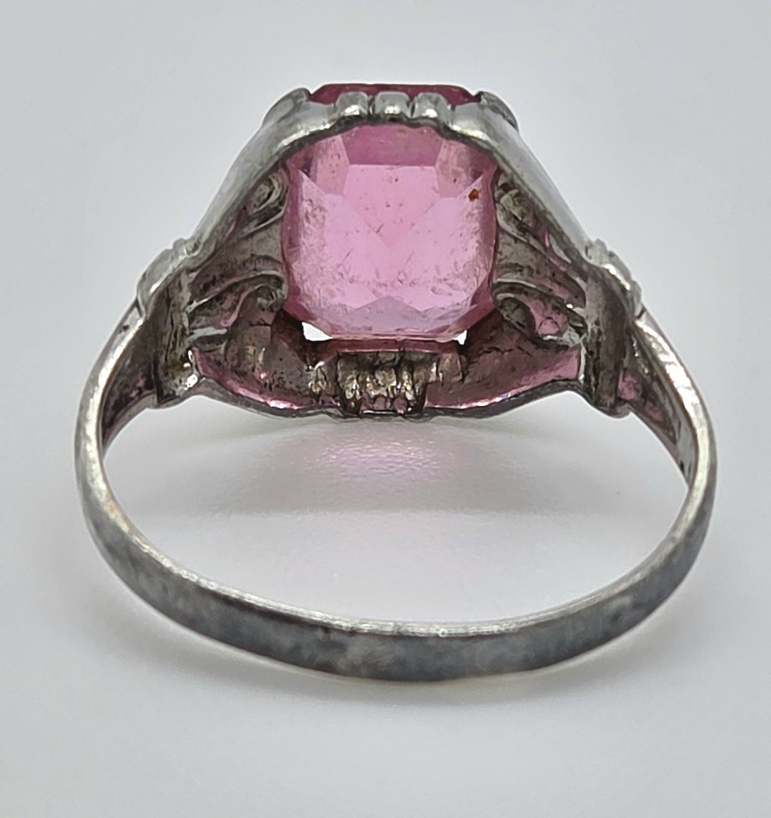 Vintage Ostby & Barton OB Art Deco Ring 925 Sterling Silver Pink Glass Size 6.75