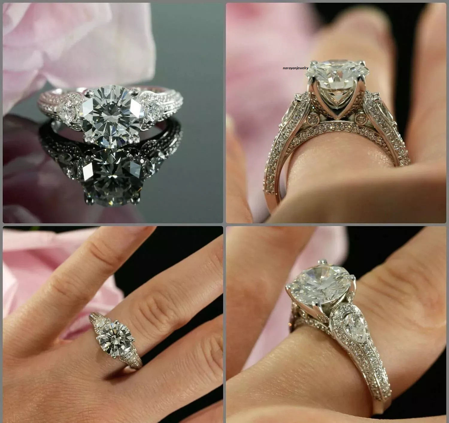 Art Deco Style 3.55Ct Lab Created Diamond Engagement 14K White Gold Finish Ring